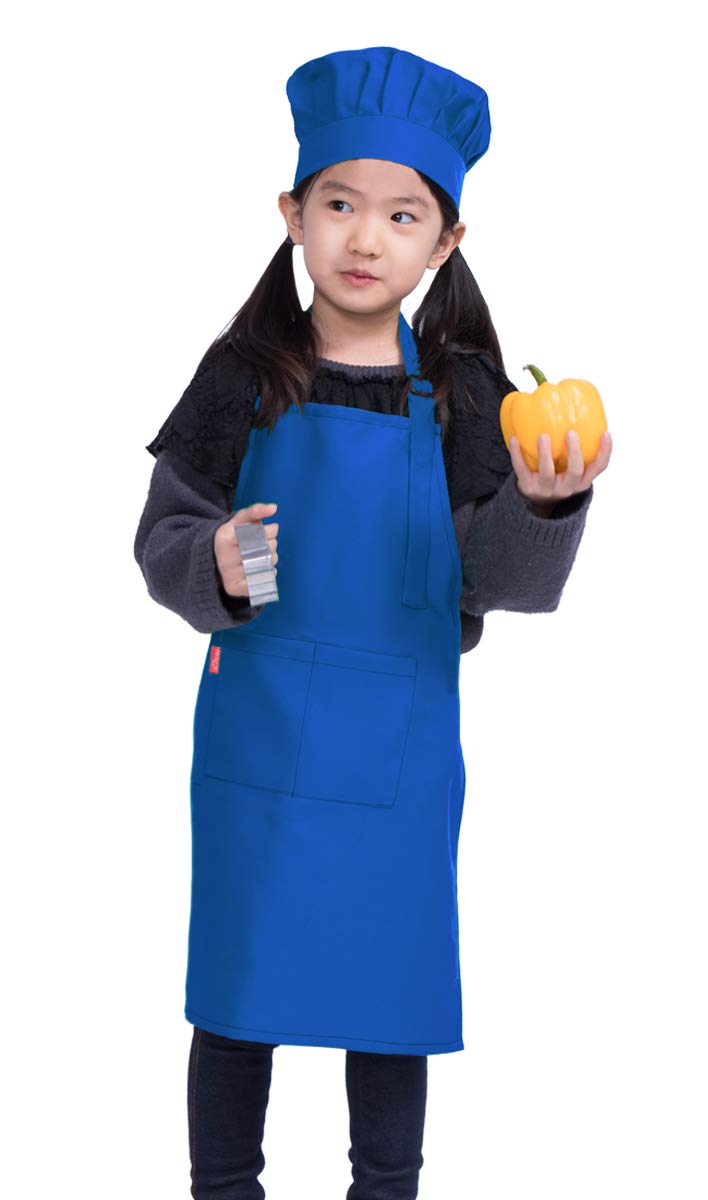 ALIPOBO Kids Apron and Chef Hat Set, Children's Adjustable Bib Apron with 2 Pockets. Cute Boys Girls Kitchen Apron for Cooking, Baking, Painting, Training Wear (2-5 Year, Blue) - Image 2